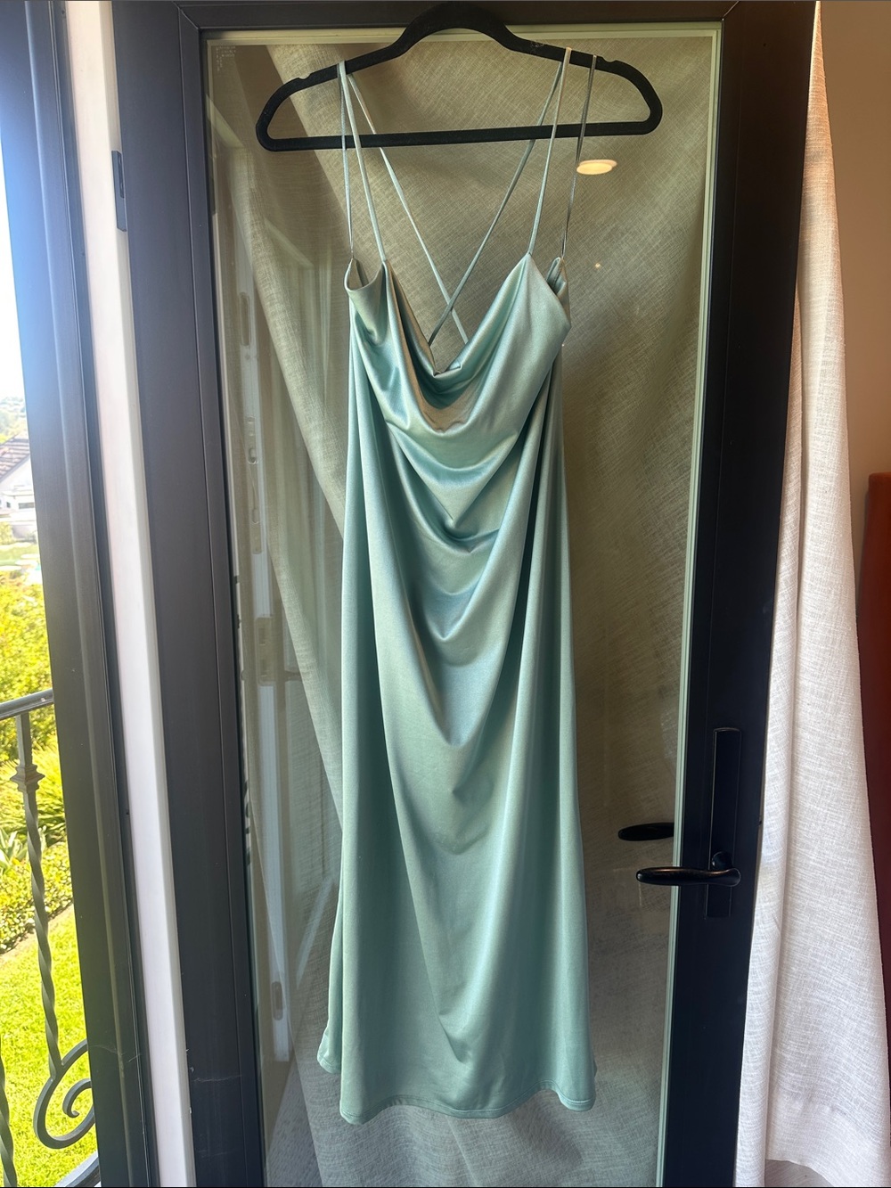 Zara Satin Cowl Midi Dress in Sage